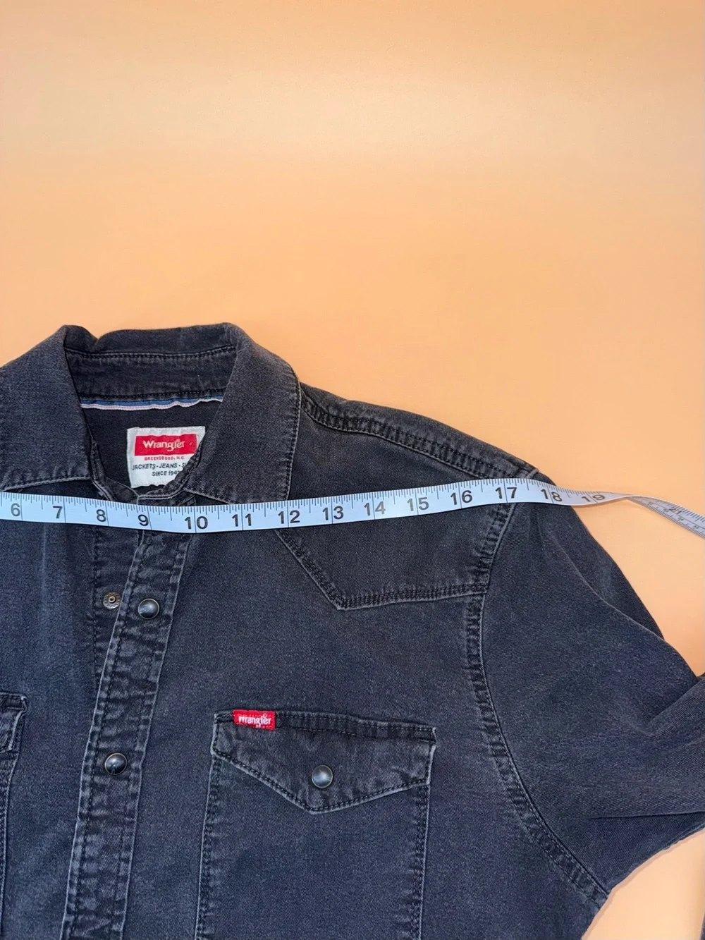 Wrangler Western Snap Button Utility Shirt Black Denim Cotton Long Sleeve